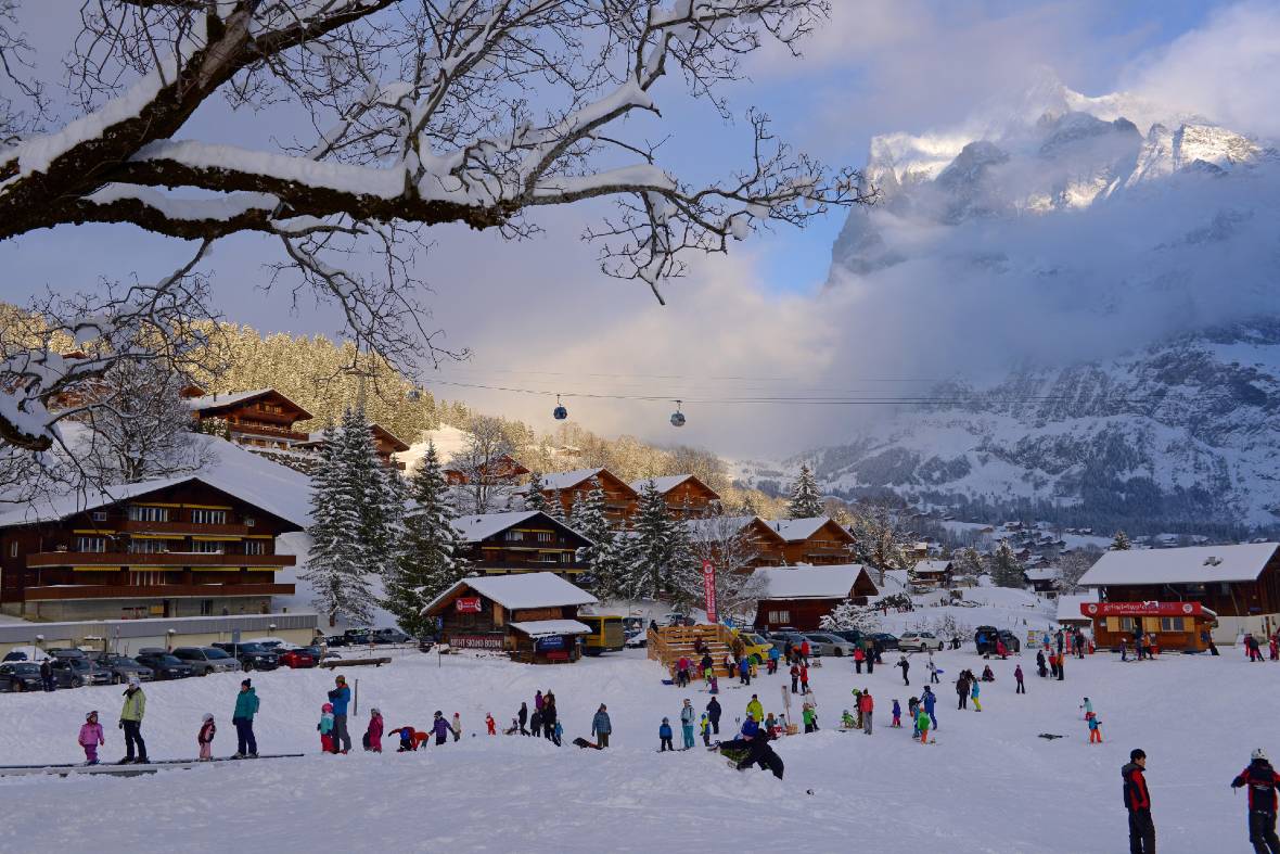 Grindelwald village scene in winter