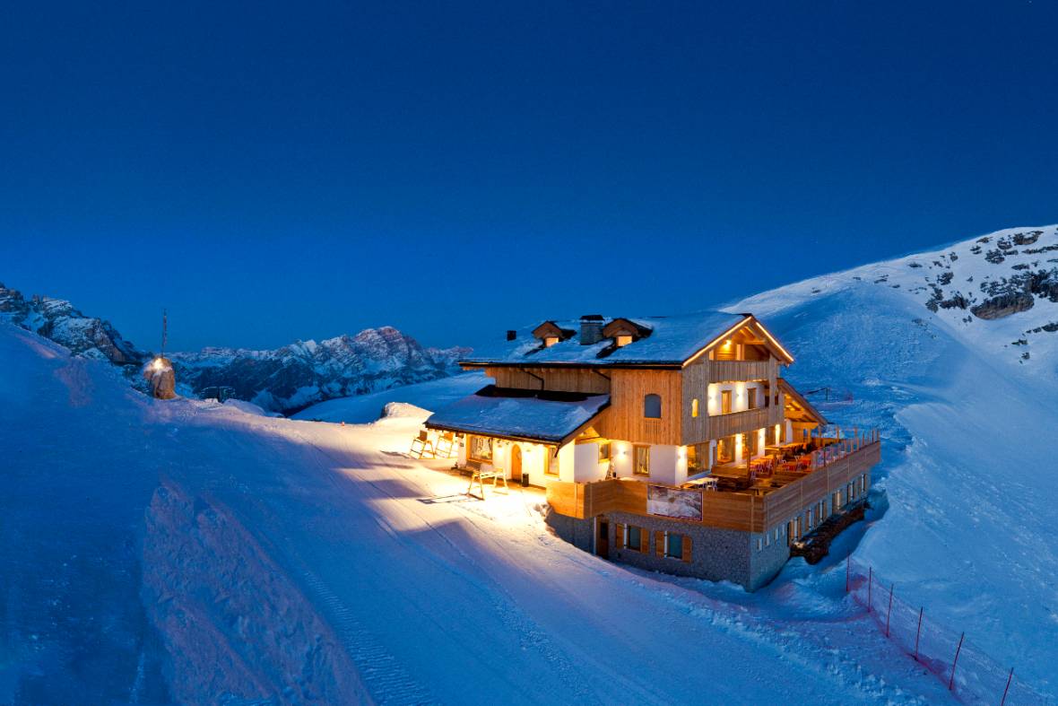 Rifugio Averau Cortina d'Ampezzo at night in winter