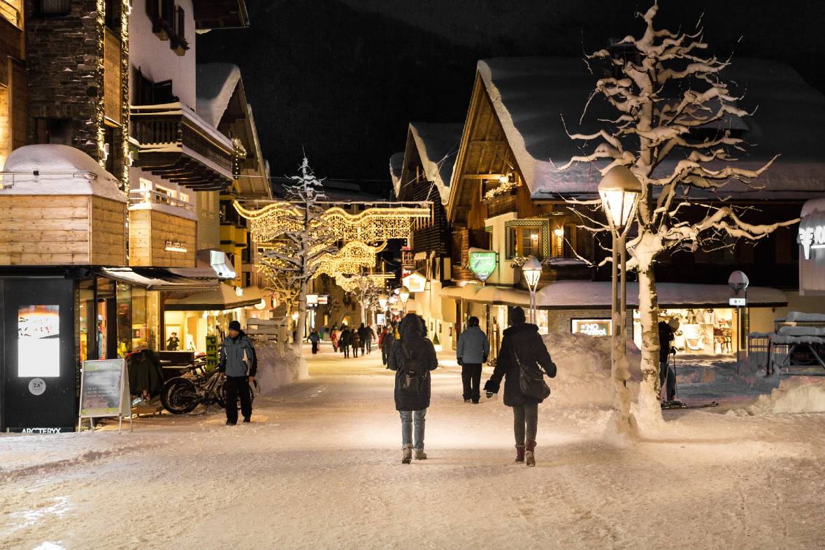St Anton pedestrianised village centre in winter
