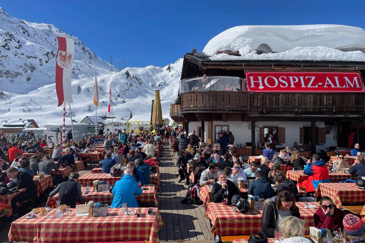 Hospiz Alm St Christoph the most popular mountain restaurant in St Anton ski area