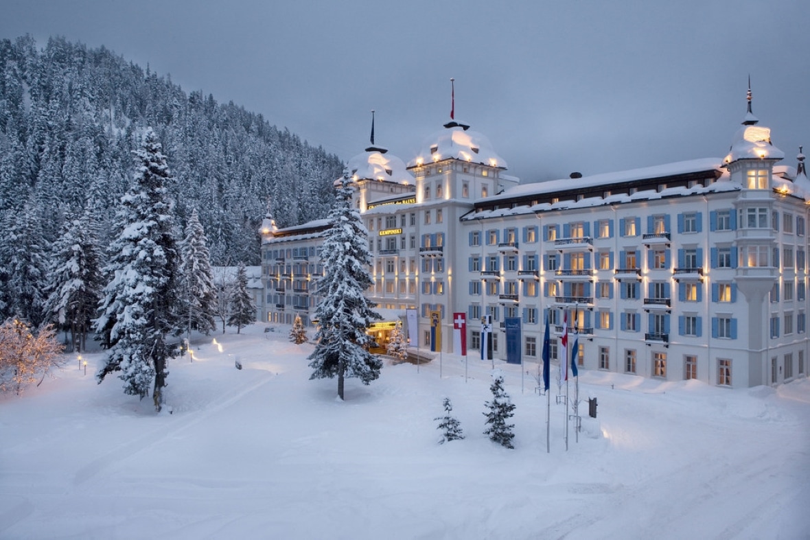 The Kempinski 5 star hotel surrounded by snow in St Moritz
