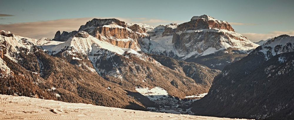 Ski slope in Val di Fassa on the Sellaronda in the Italian Dolomites